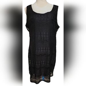 Tiana B Lace Crochet Sleeveless Black Lined Shift Dress Women's XL NWT